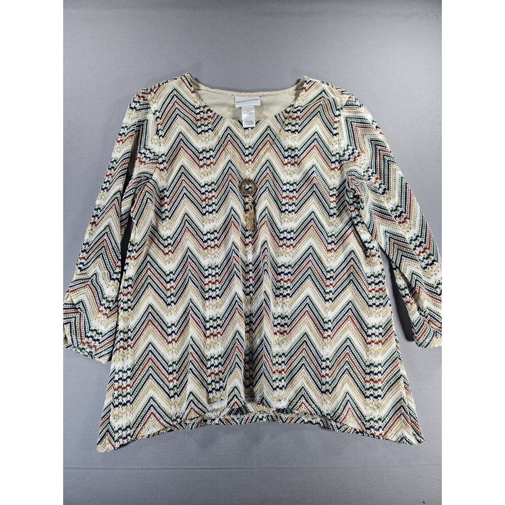 Alfred Dunner Chevron ZigZag Christmas Holiday Blouse Medallion Medium